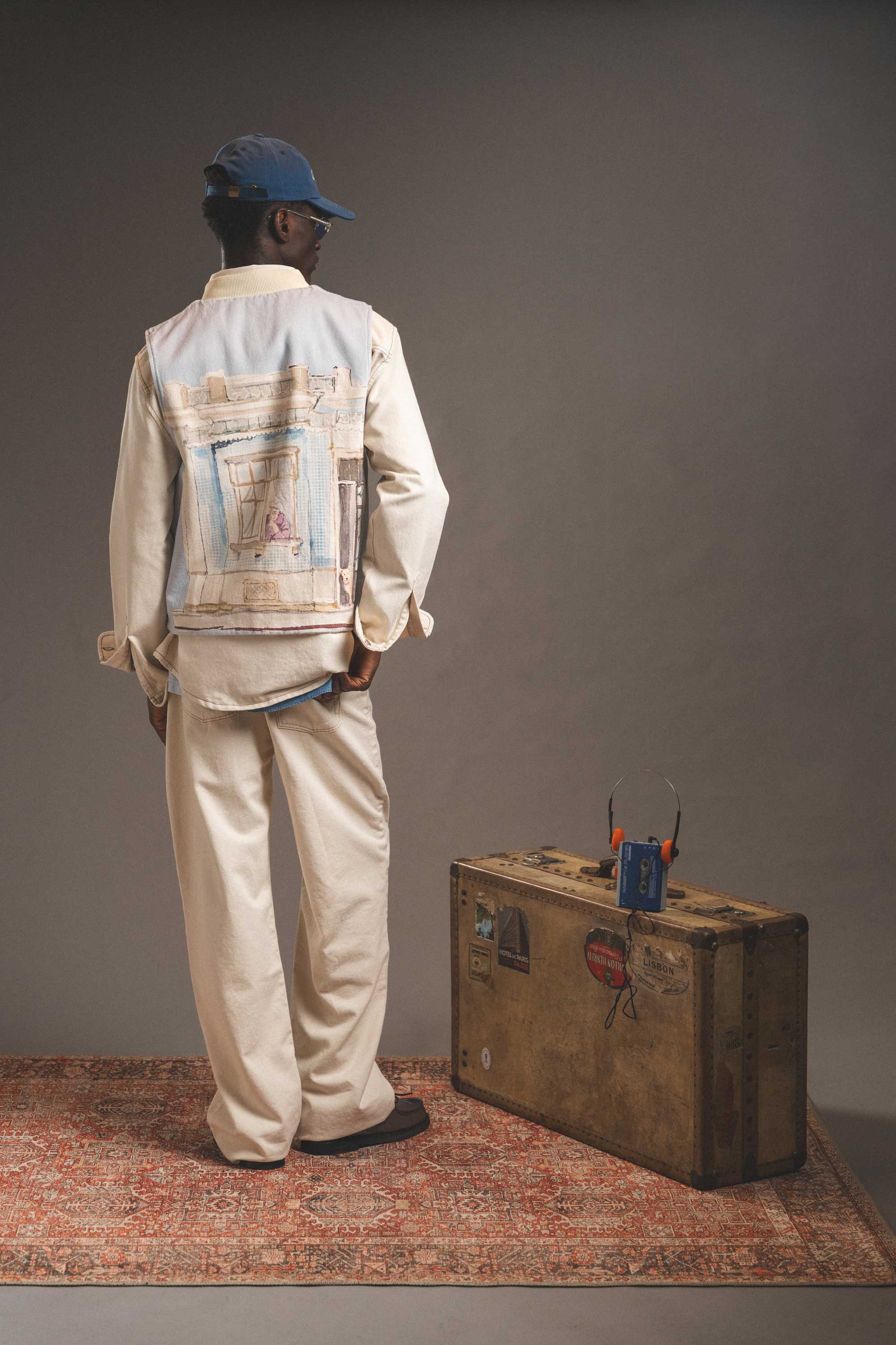 Reversible vest in Off-white and Baby blue with Overall print - Coup D'État Portugal