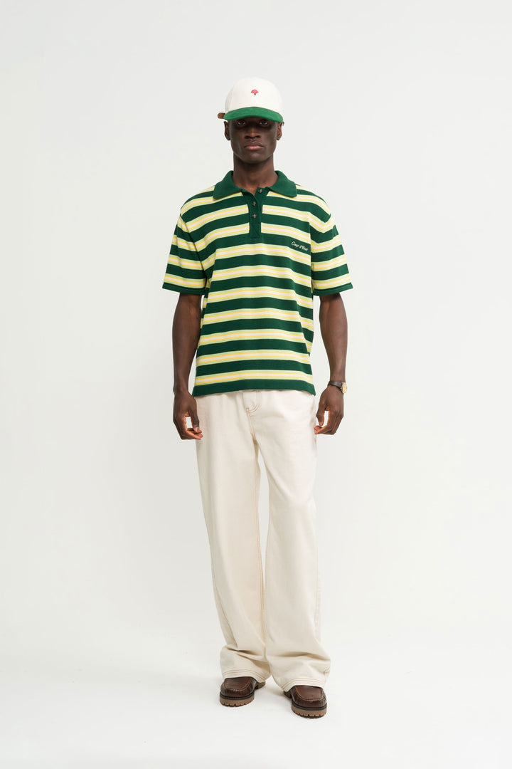 Knitted striped polo in Yellow and Green - Coup D'État Portugal