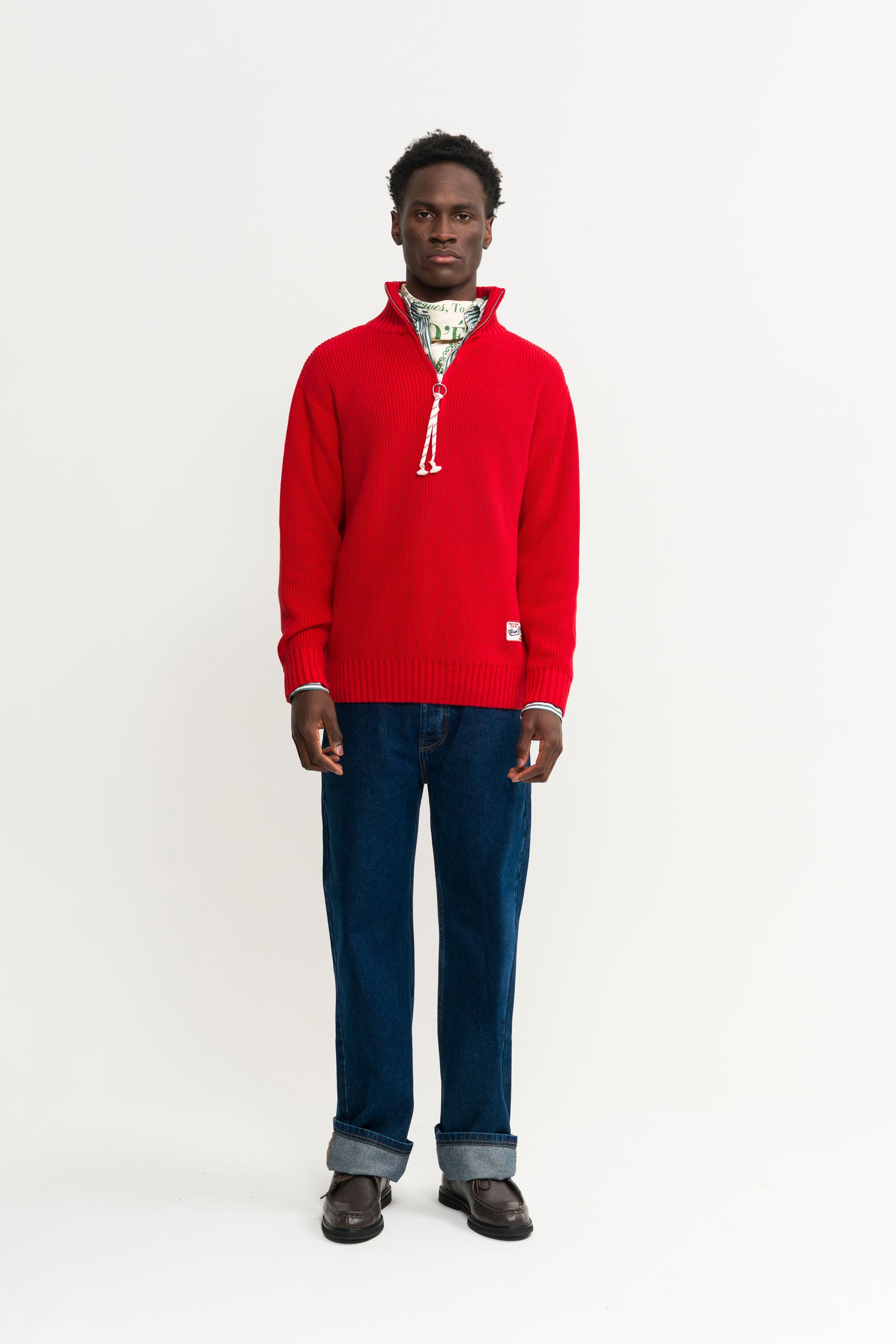 Knitted Quarter Zip in Red - Male model - Coup D'État Portugal