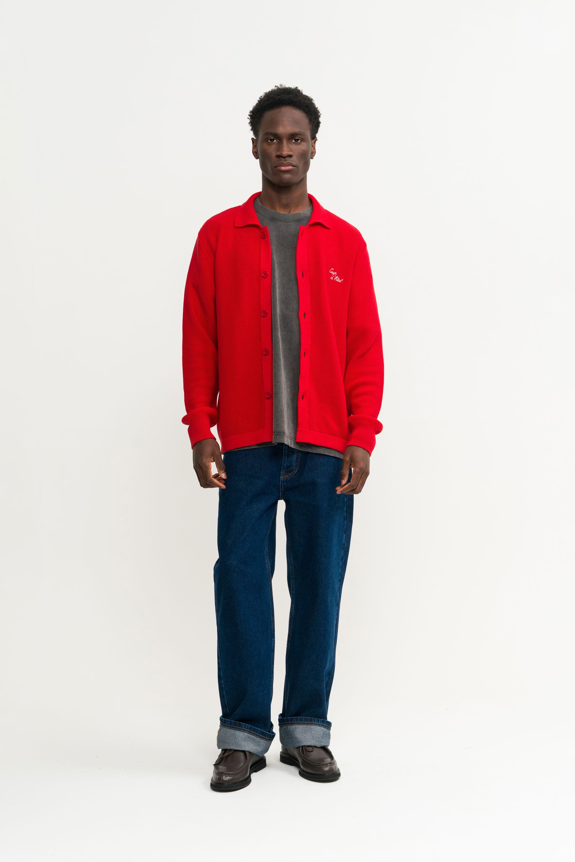 Knitted long sleeve Shirt in Red - Male model - Coup D'État Portugal