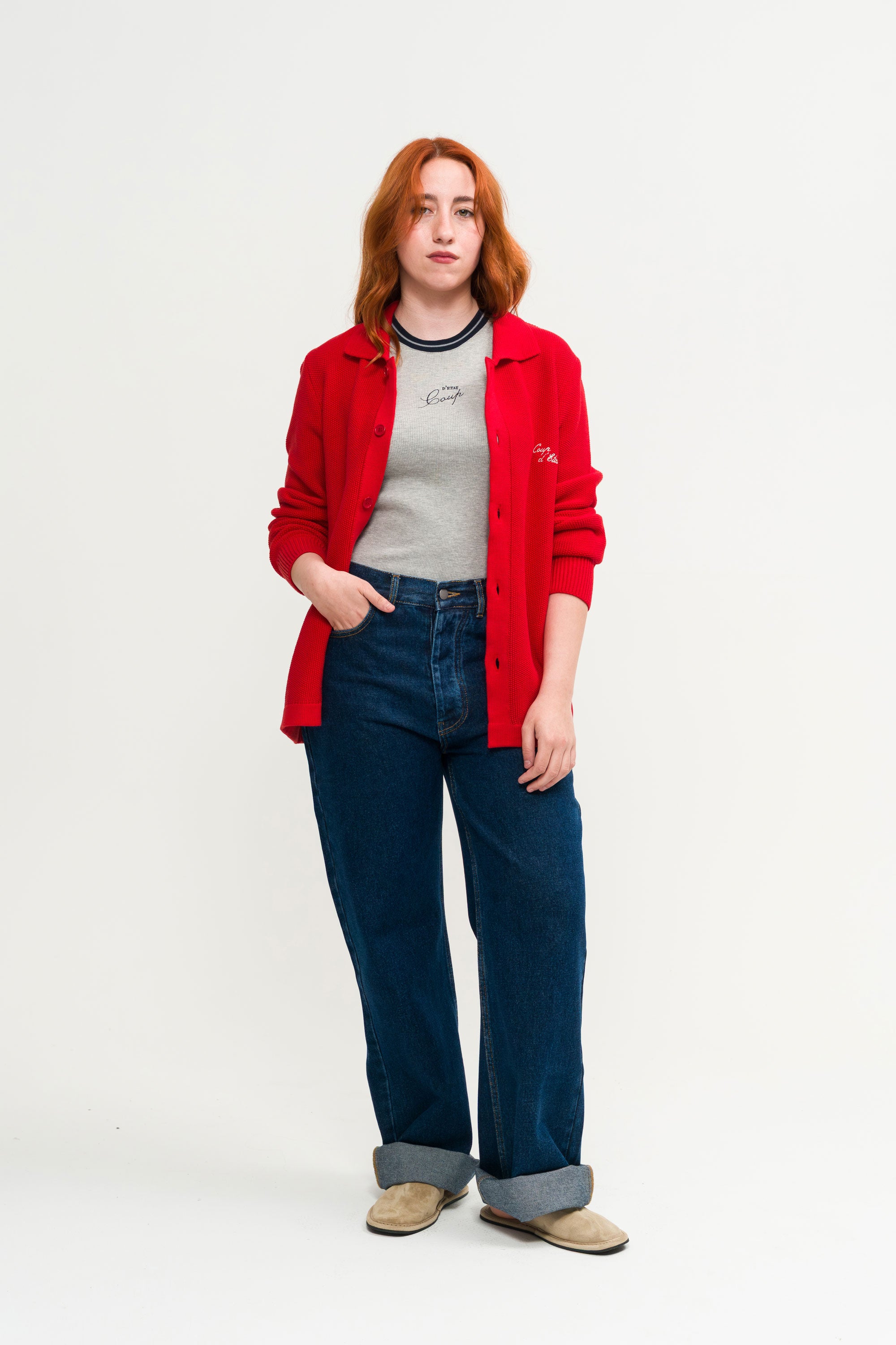 Knitted long sleeve Shirt in Red - Female model - Coup D'État Portugal