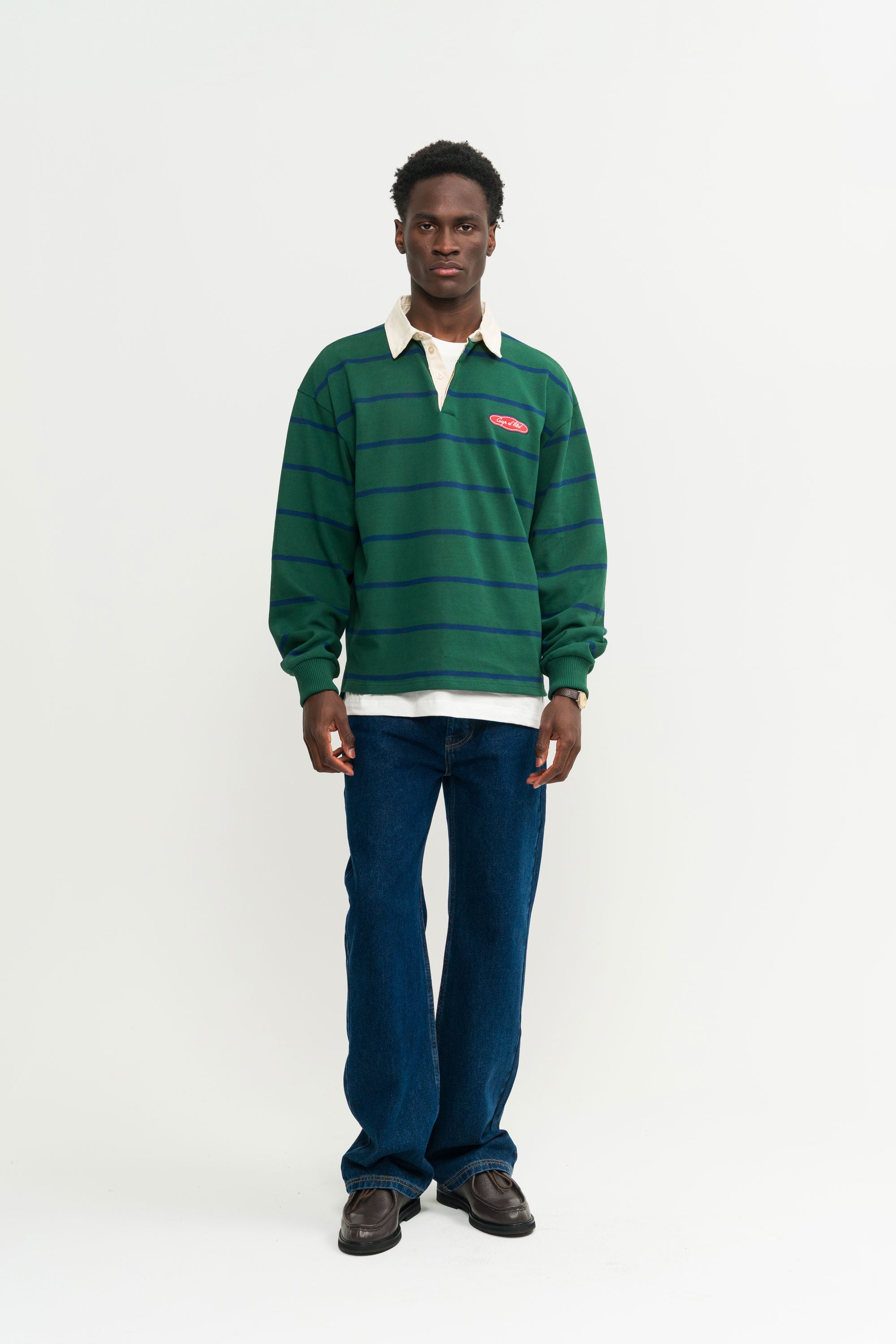 Rugby polo in Green with Navy blue stripes - Coup D'État Portugal