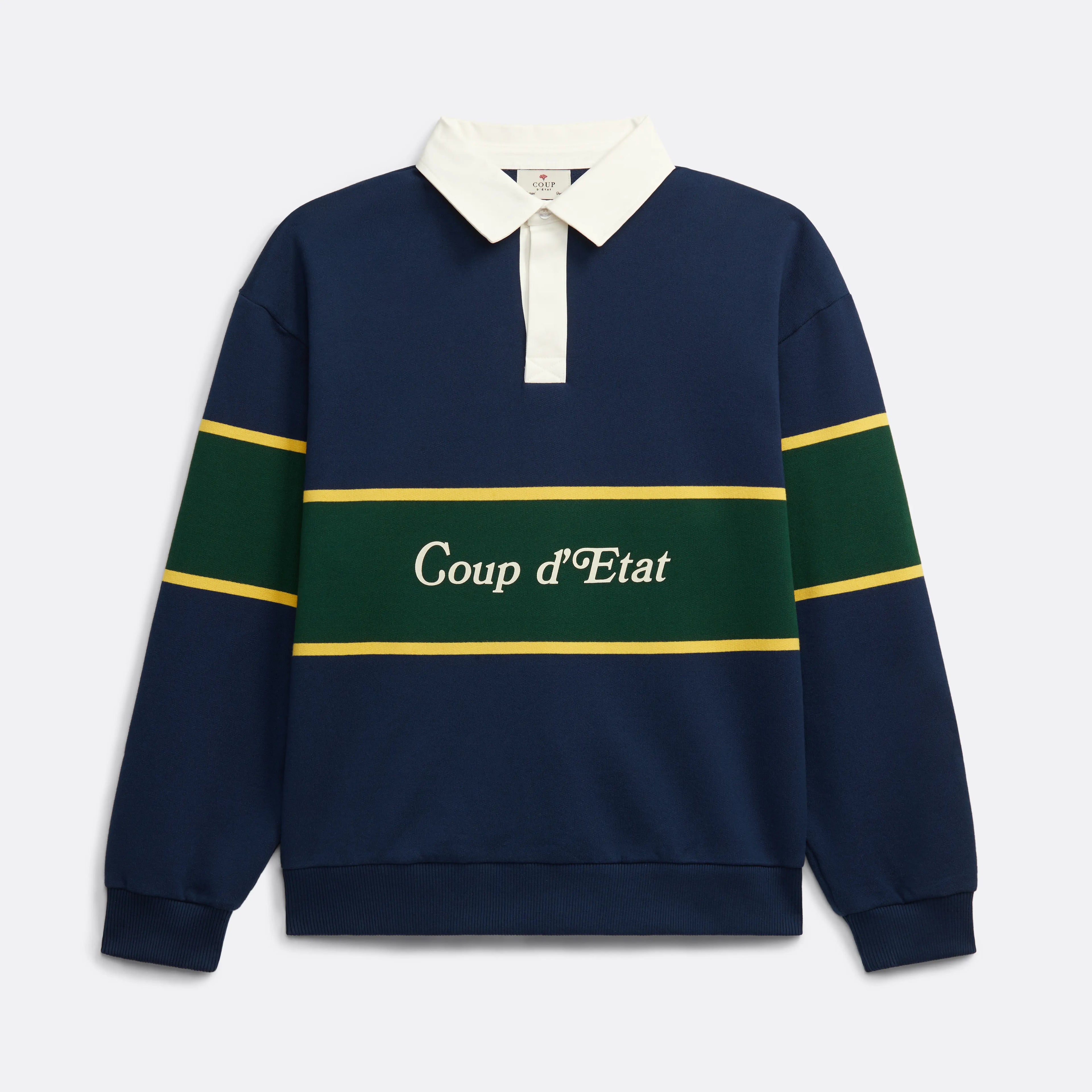 Rugby Polo in Navy with Green stripe - Front print - Coup D'État Portugal