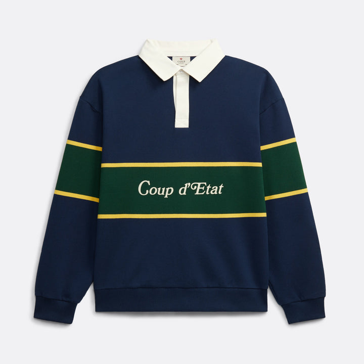Rugby Polo in Navy with Green stripe - Front print - Coup D'État Portugal