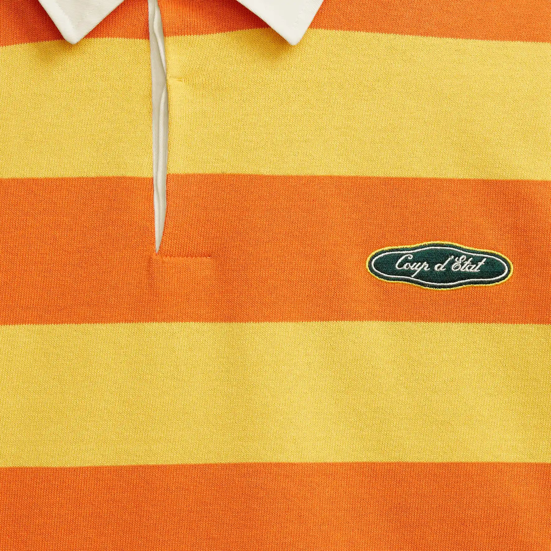 Striped Rugby Polo in Orange and Yellow - Front Patch - Coup D'État Portugal