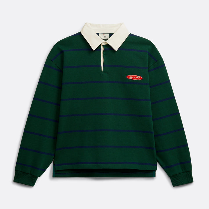 Striped Rugby Polo in Green and Navy Blue - Front  patch - Coup D'État Portugal