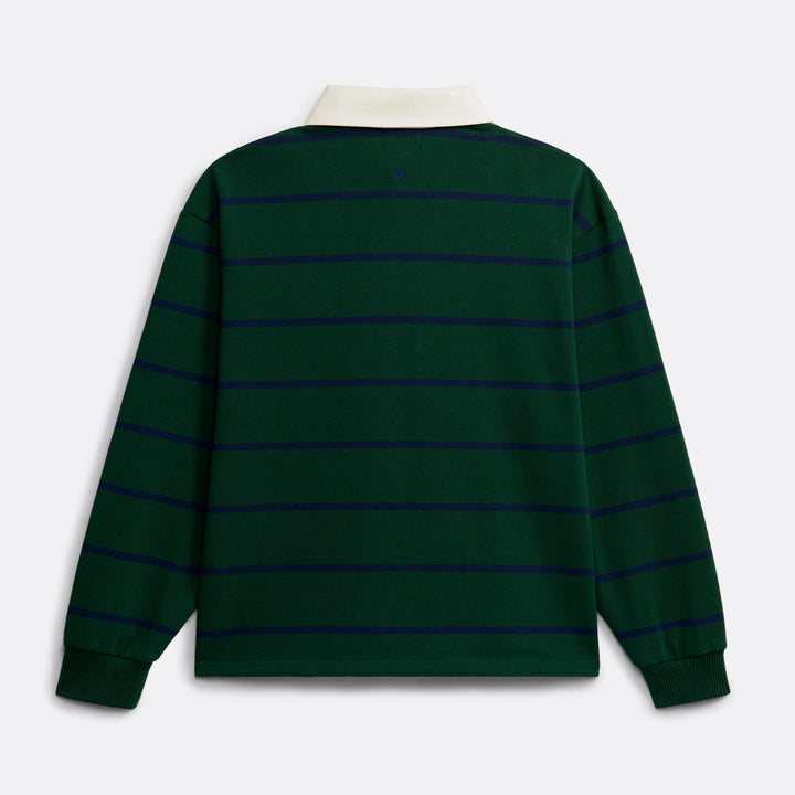 Striped Rugby Polo in Green and Navy Blue - Front  patch - Coup D'État Portugal
