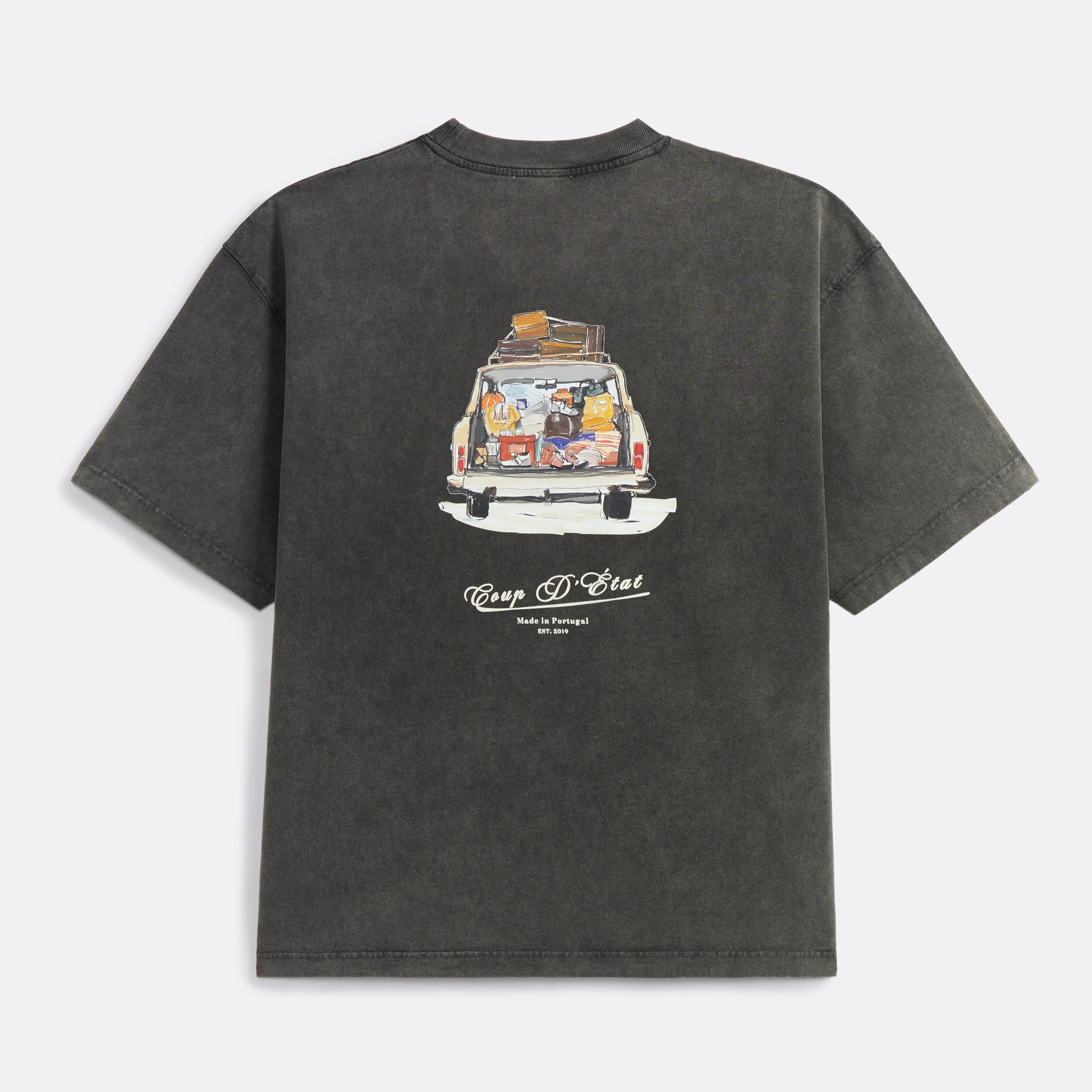 Safe Travels T-shirt in washed Black - Back Print - Coup D'État Portugal