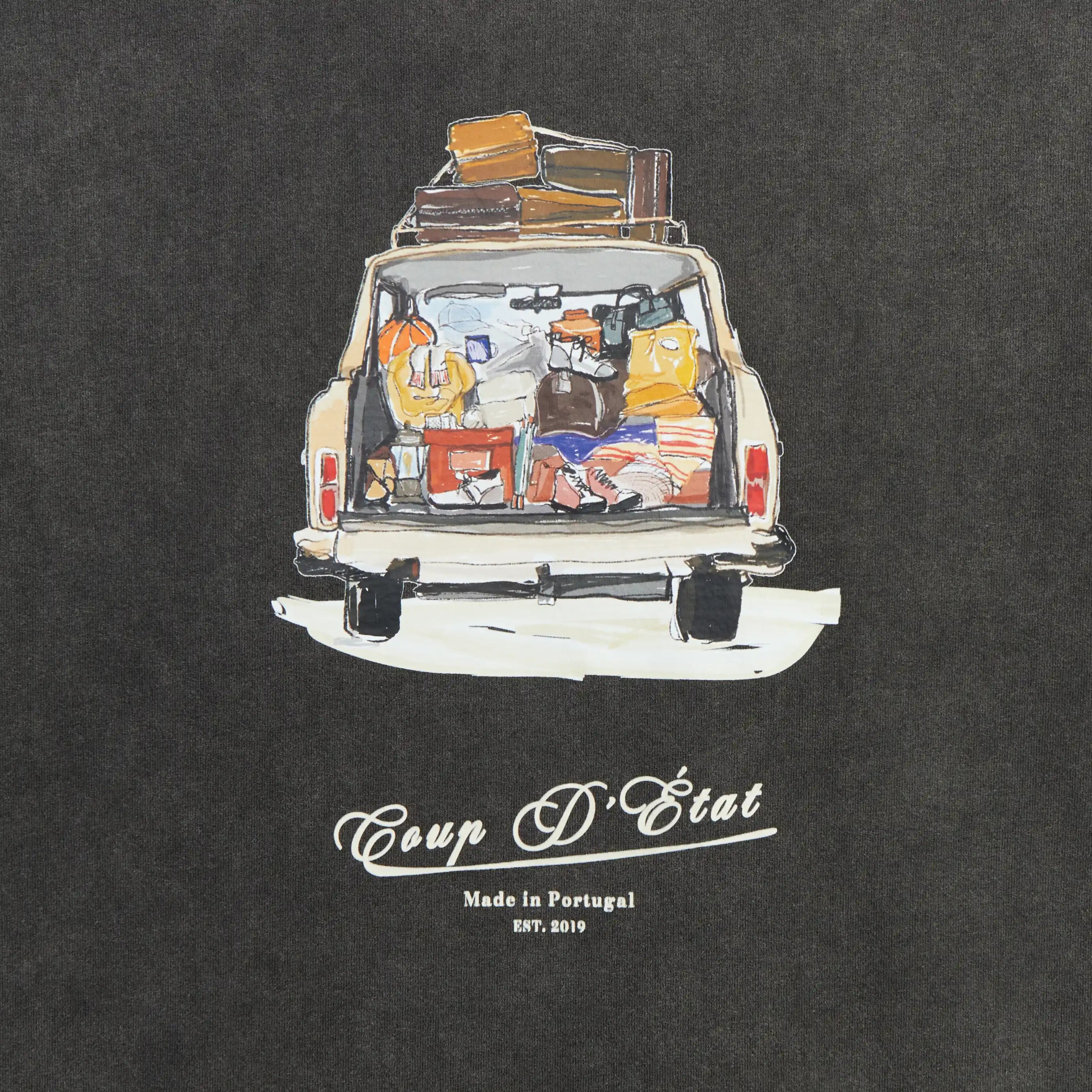 Safe Travels T-shirt in washed Black - Back Print - Coup D'État Portugal