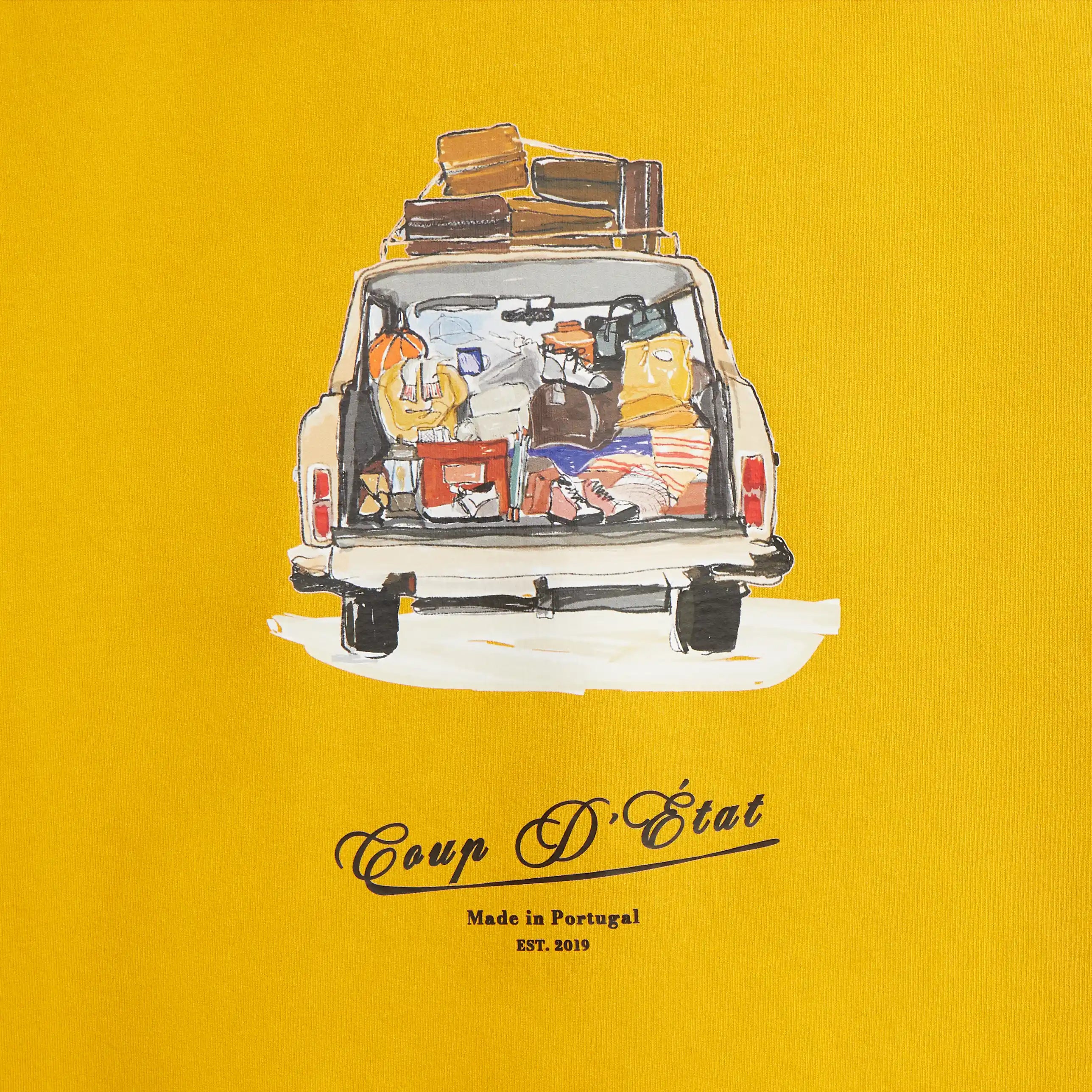 Safe Travels T-shirt in Yellow - Back Print - Coup D'État Portugal