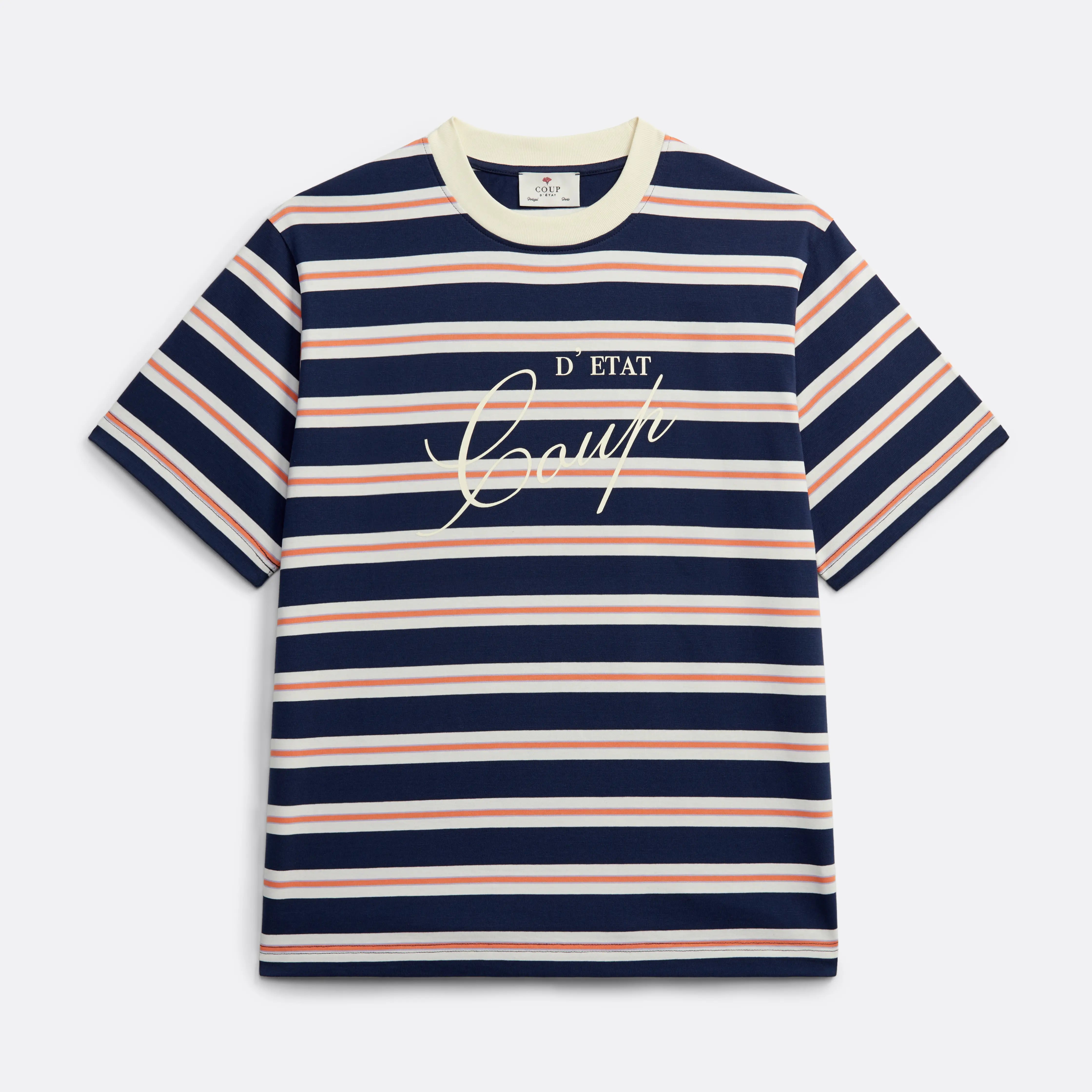 Striped T-Shirt in Navy Blue - Front print - Coup D'État Portugal