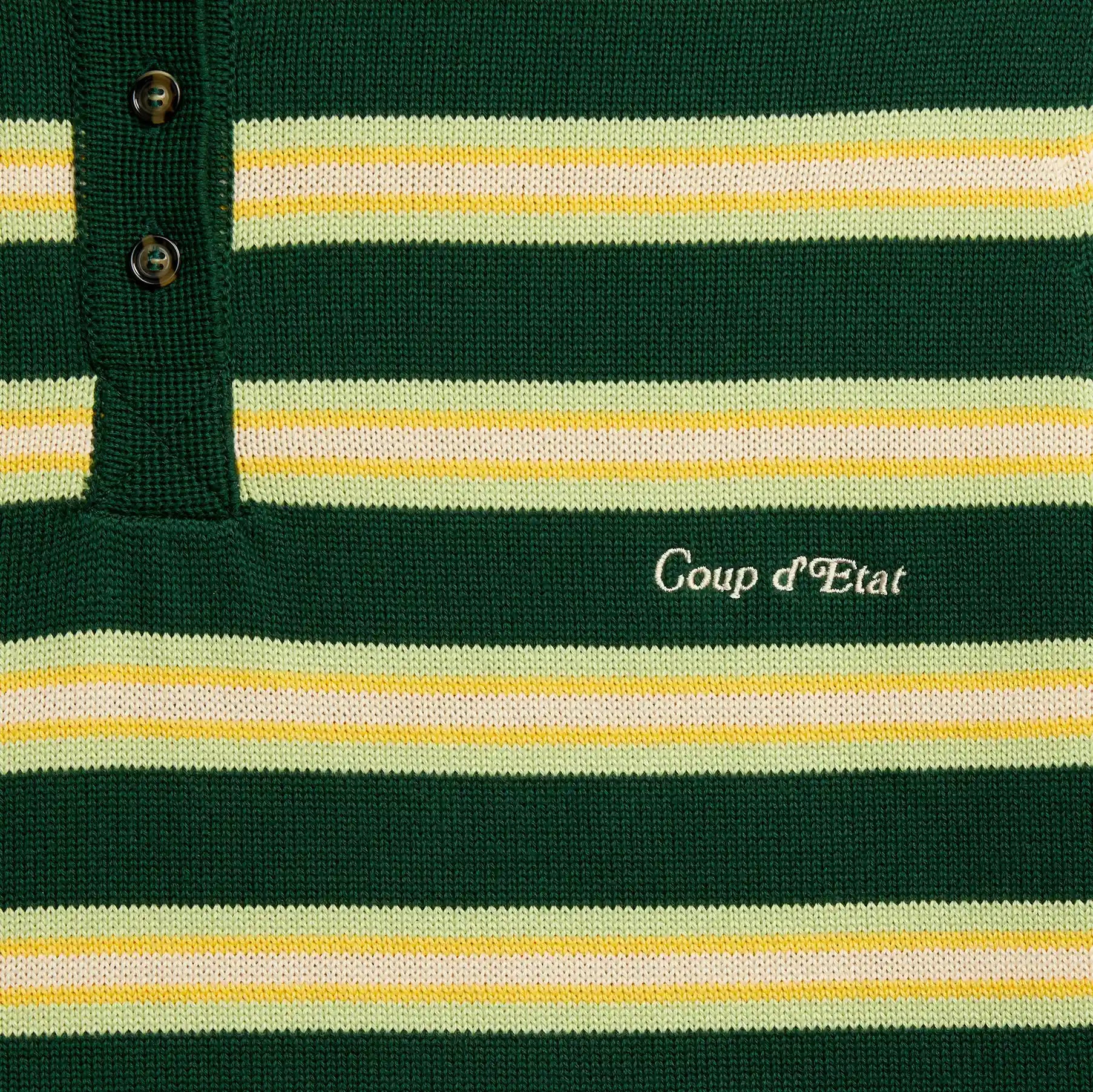 Knitted Striped Polo Shirt in Green and Yellow - Front embroidery - Coup D'État Portugal