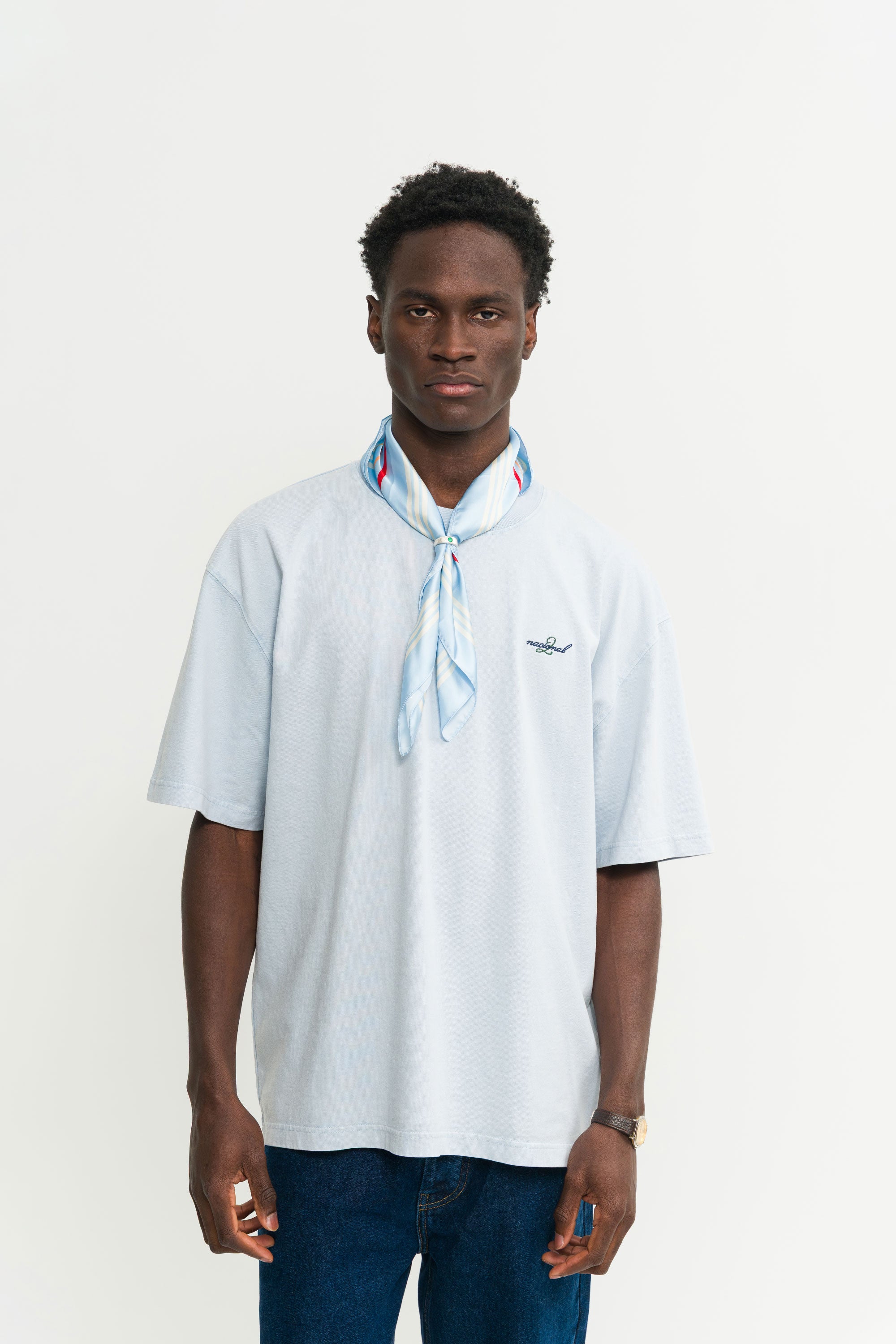 Coup Logo Scarf in baby blue - Male model - Coup D'État Portugal