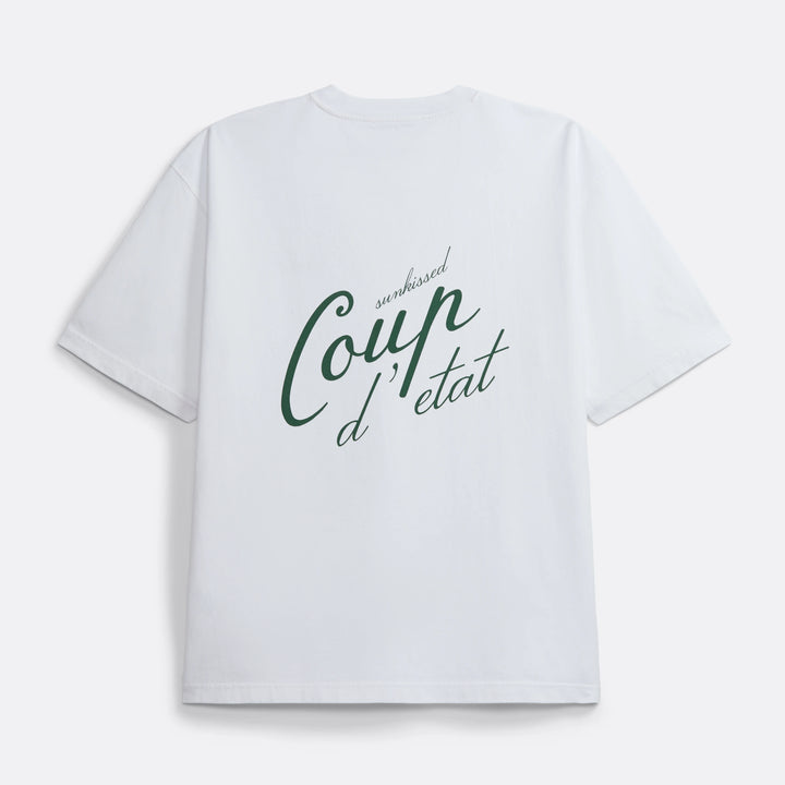 Coup Sunkissed T-Shirt in White - Back Print in Green - Coup D'État Portugal
