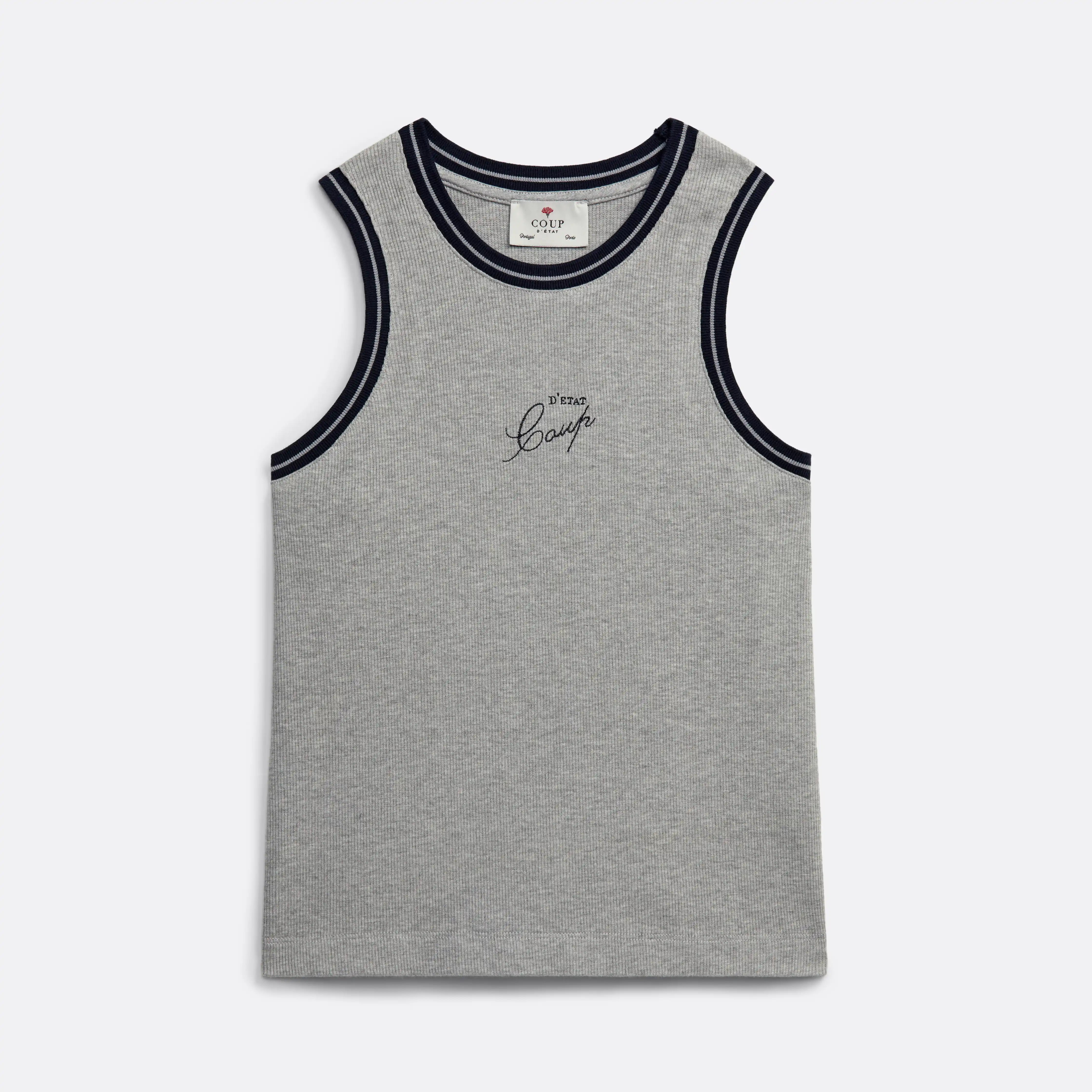 Tank Top in Gray with Navy Blue rib - Coup D'État Portugal