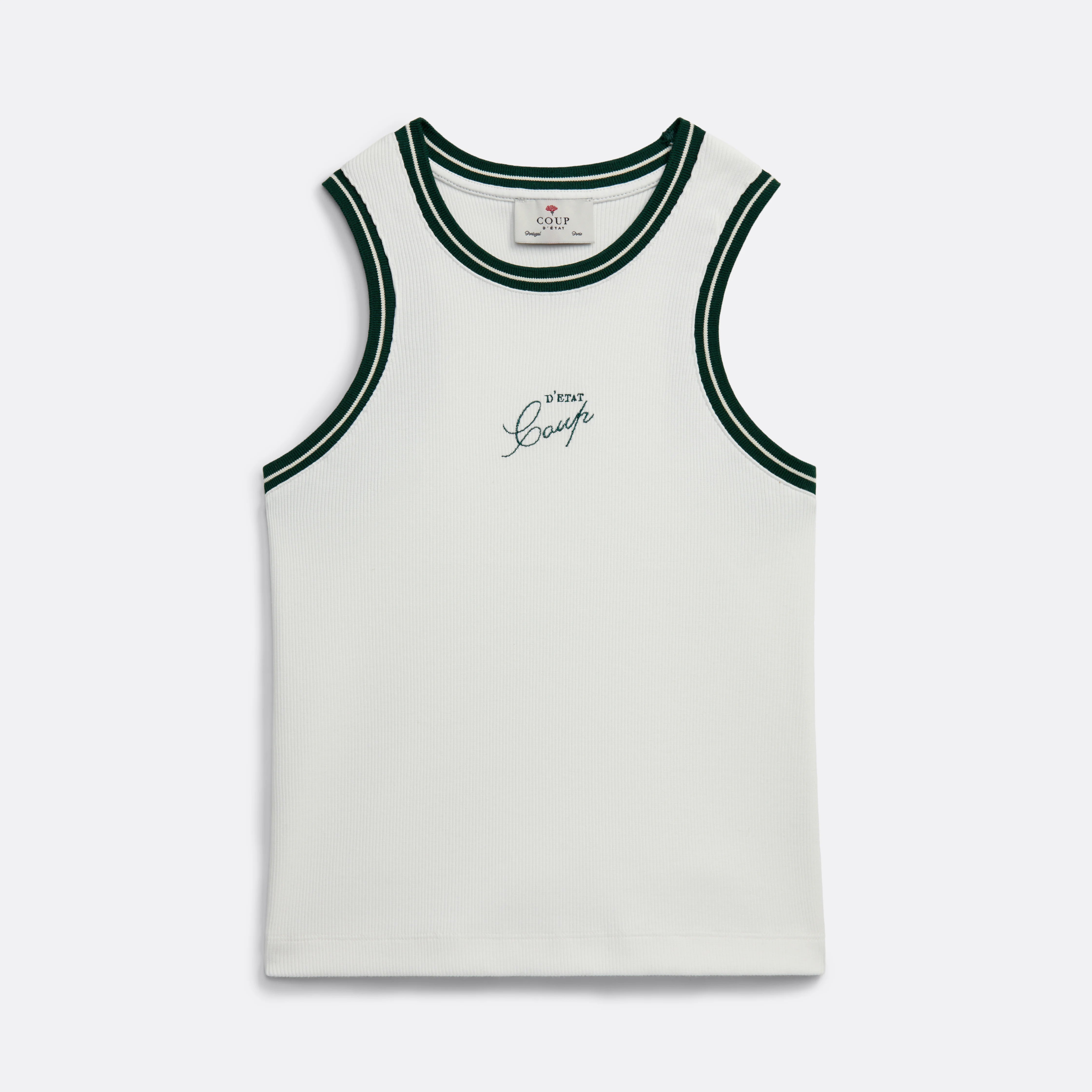 Tank Top in White with Green rib - Coup D'État Portugal